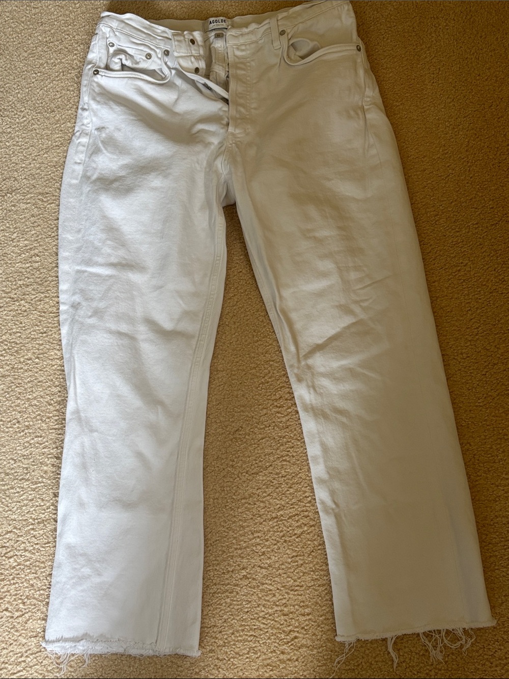 Agolde White Raw-Hem Straight Jeans. Size 31